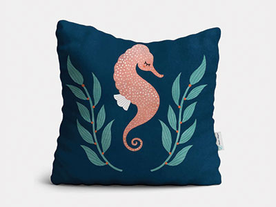 Seahorse Pillow childrens home decor illustration marine life ocean pillow sea seahorse