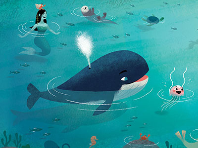 Jellyfish brothers childrens book illustration jellyfish kidlit mermaids ocean otters sealife turtle whales