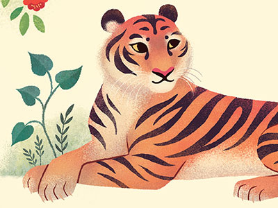 Tiger animals decorative illustration ketubah plants tiger