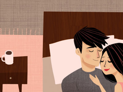 Sleeping In couple greeting card illustration romantic sleeping