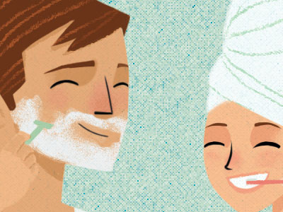 Morning routine brushing teeth couple illustration shaving