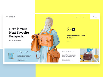"Rucksack Store" backpacks bags concept fashion ui ux web webdesign yellow