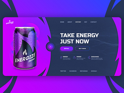 Energize Drink energy fizzy water purple ui ux web design