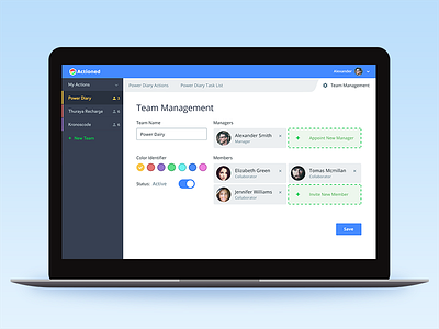 Actioned - Task Manager. Team Management Screen