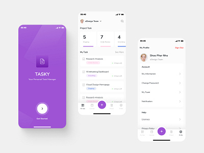 Task Management Mobile App UI Design Called "TASKY" appdesign uidesign