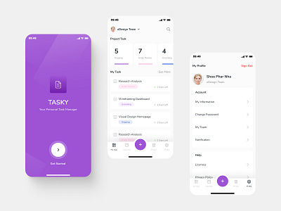 Task Management Mobile App UI Design Called "TASKY"