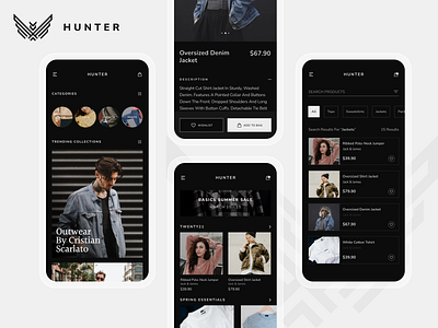 Hunter Fashion Hub Mobile App UI app design appdesign fashion app uidesign uikit