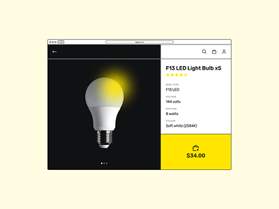 #dailyUI 012 – Product page 012 black challenge dailyui design ecommerce gradient light lightbulb product shop ui ux white yellow
