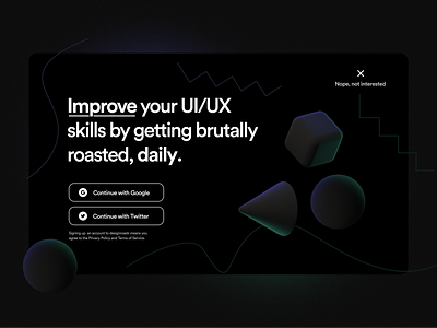 #dailyUI 016 – Popup / Overlay 3d challenge dailyui dark darkmode design overlay popup registration roast shapes signin ui ux web webdesign
