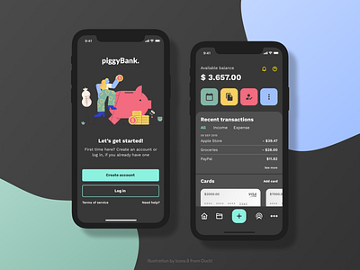 Mobile Banking App Concept app bank banking bankingapp darkmode design finances graphic design mobile mobileapp piggybank ui ux