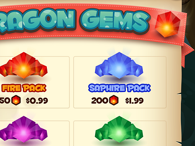 Dragon Gems buttons game game ui gems iap icons ribbon ui