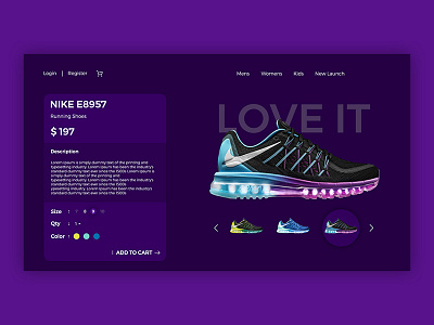 Shoe Detail Page Concept UI dark landing page minimal product details shoe ui uiux web website