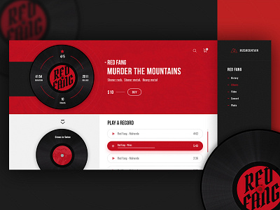 Online Music Station black design music player record red ui ux vinyl web design web site white