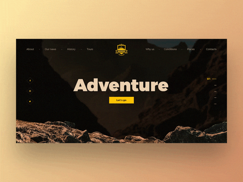 Adventure web-site design adventure animation design mountain site ui ux web design yellow