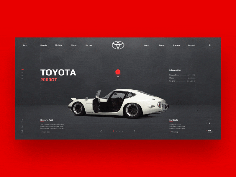 Toyota 2000GT concept page black car dark design grid toyota ui ux web design