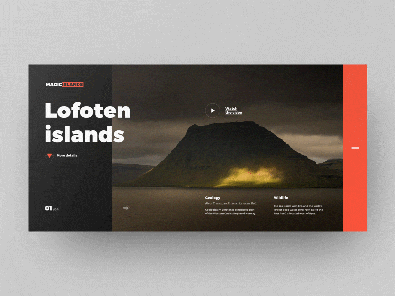 Magic Islands black dark design grid layout mountain natural nature orange rock site ui ux web design