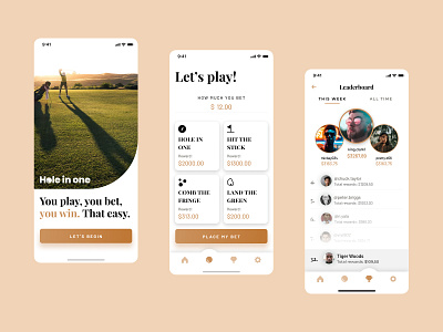 Golf Betting App app bet betting gamble golf graphic design leaderboard mobile score sport tigerwoods ui