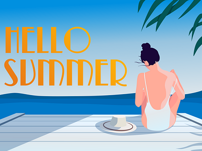 Hello summer! beach design flat girl illustration relaxation sea summer summertime typography ui vector web