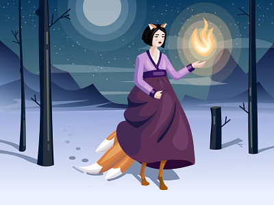 Kitsune fox girl hanbok japan kitsane mythology night