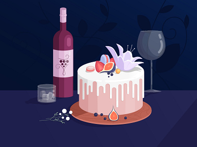 Cake&Wine cake flower food illustration fruit glass sweets violet wine