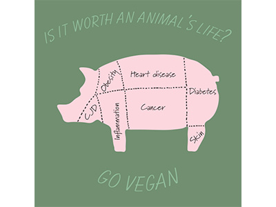 Go Vegan animal design graphic green pig pink typology vegan vegetarian veggie words