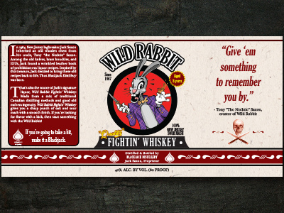 Wild Rabbit Fighting Whiskey illustrator indesign label design package design print layout