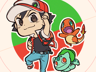 Red & Green Anniversary bulbasaur charmander fanart gameboy nintendo pokemon