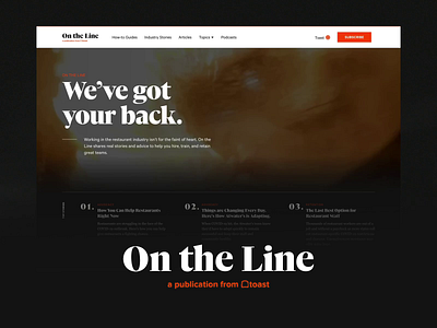 On the Line brand dark theme dark ui editorial design hero hero section home page publication video hero web design website