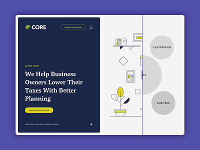 Core Group / Wireframes to Finished Design character design core group design finance illustration sketchapp small business taxes ui webdesign website design