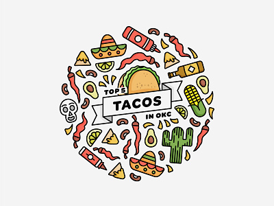 Top 5 Tacos in OKC / Illustration 5 de mayo design flat fun graphic design icon iconography illustration illustration art illustration digital illustrator minimal oklahoma city simple vector