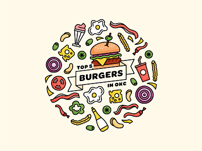 Top 5 Burgers in OKC / Illustration burgers design digital illustration flat illustration illustration art illustrator line art oklahoma city simple vector