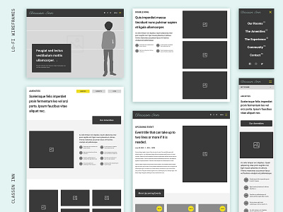 Classen Inn / Wireframes classen inn hospitality low fidelity oklahoma city prototype small business uidesign uiux ux design web design wireframe design wireframes