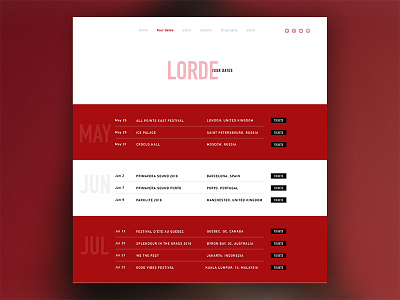 Lorde - tour dates page