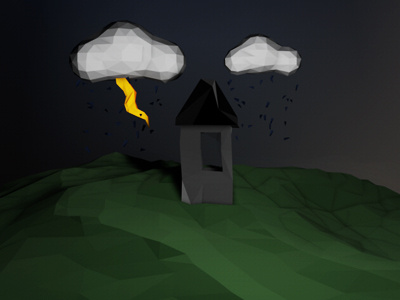 3D Low Polygon Scene 3d cloudy house lightning polygon rain