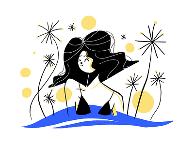 Moonlight Bikini Girl Illustration character girl illustration landing page line procreate summer swim tropical uidesign web site design
