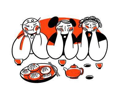 Chinese Food Party Illustration Design art asian brush characterdesign chinese culture design designinspiration dinner family food gang illustration landingpage line lunch party uidesign uiinspiration uxdesign