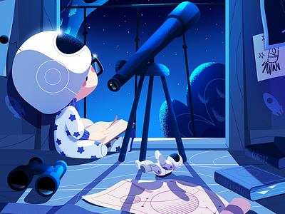 No dream is too big. animation art astronaut childhood debut illustration invitation nightsky space stars telescope toys