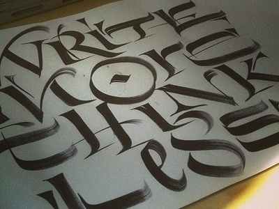 write more think less caligraphy