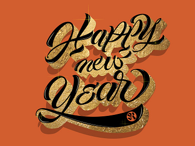 Happy new Year / 2014 brush calligraphy lettering type