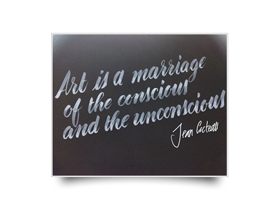 Art is a marriage of the conscious and the unconscious calligraphy cocteau font handwritten lettering script tattoo