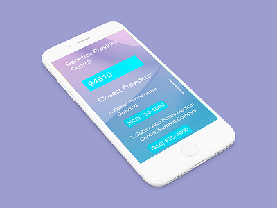 Genetics Provider Search on Mobile blue clean genetics intuitive mobile purple reponsive simple ui ux web