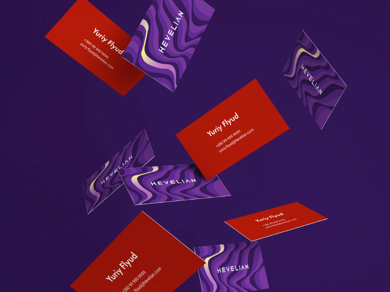 Hevelian brand identity information technology it polygraphy buisness card gradient purple brand identity brand design branding brand identity