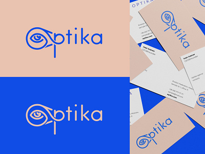 Logo for optika studio blue branding business card eye eye logo lettering logo logotype spiral stationery studio surrealism view visual watching