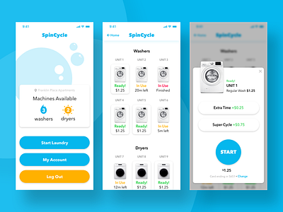 SpinCycle — Laundry app concept (stills) app concept design ui ux