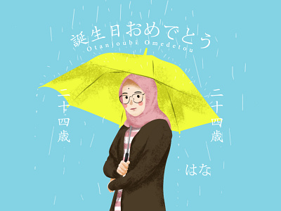 Otanjoubi Omedeto birthday casual illustration layout november otanjoubi rain