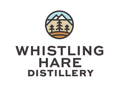 Whistling Hare Distillery identity logo mountains outdoors thick lines trees