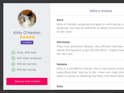 Cleaner profile cat cleaner profile list product product design profile reviews ui