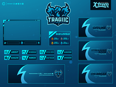 Tragiic Gaming Twitch Package Design brand branding esport esports gaming layout layout design logo mascot logo package twitch twitch package ui ux