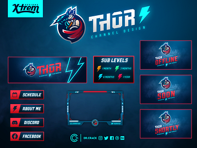 Thor Twitch Channel Design banner channel channel design esports header layout design logo mascot logo mcu overlay streamer thor twitch twitch design ui ux