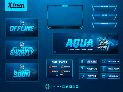 Aqua Twitch Package brand channel design esport esports gaming headers overlay twitch twitch design ui ux